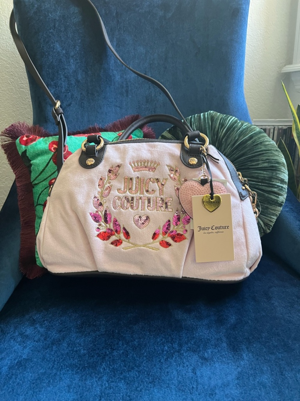 Juicy Couture Satchel Bag Pink Embellished Dome Crossbody NWT